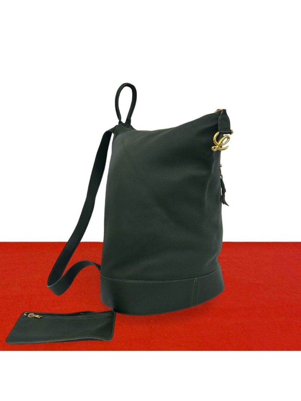Loewe Anton Logo Leather Backpack Green